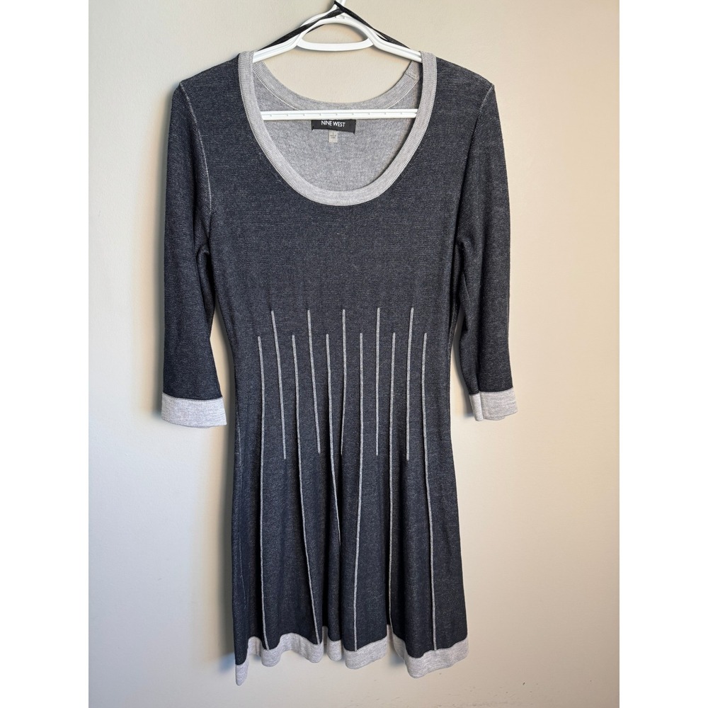 Nine West Womens Gray Sweater Dress S Fit & Flare Knit Workwear Chic